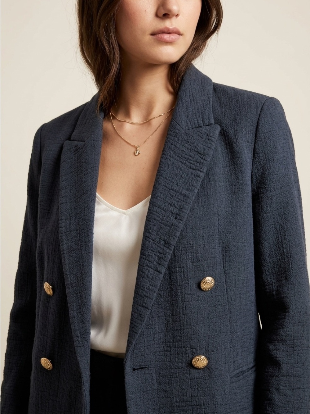 Banana Republic Women's Textured Double-Breasted Blazer Jacket - Navy